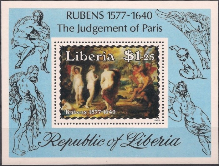 Liberia 1985 Rubens Nude Paintings Souvenir Sheet Liberia 1985 Rubens Nude Paintings Souvenir Sheet